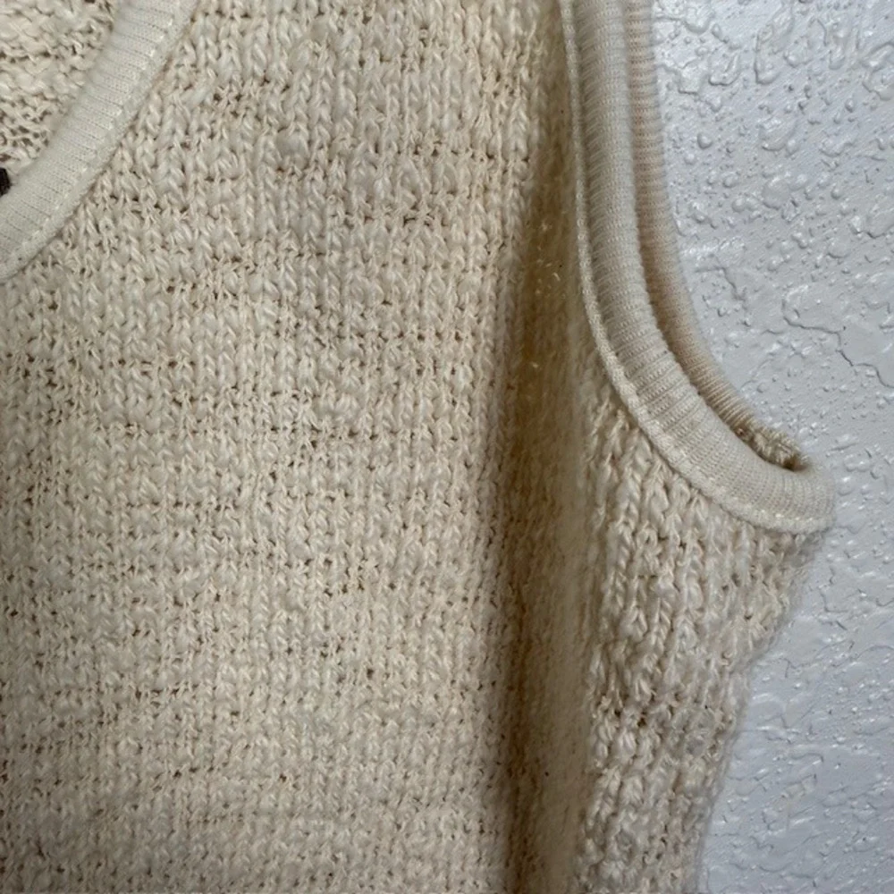 Enza Costa Cotton Boucle‎ Tank Top Sleeveless Knit Scoop Neck Cream Medium